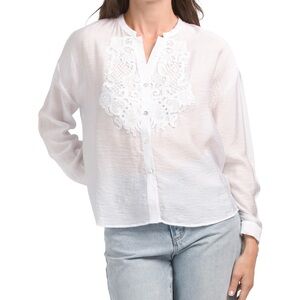 ELLEN TRACY White Lace Button Front Shirt